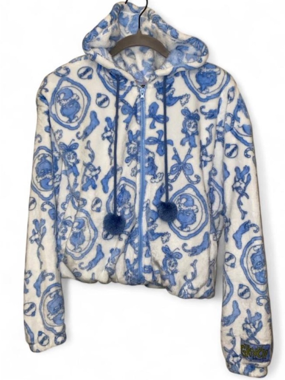 Dr. Seuss Blue & White Plush Hooded Teddy Jacket